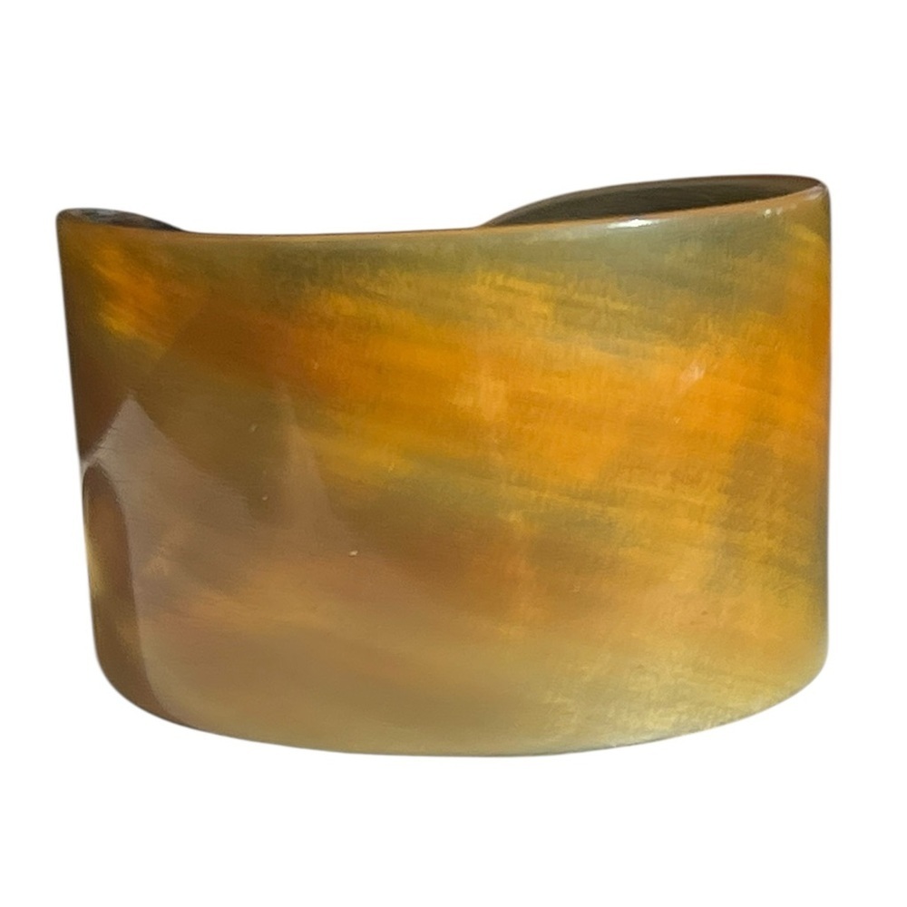 Buffalo Ox Horn Wide Cuff Statement Bracelet Amber Brown - Picture 2 of 6